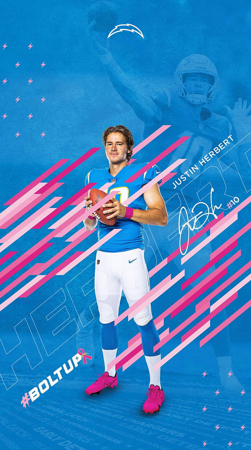 Justin Herbert On Pink And Blue Wallpaper