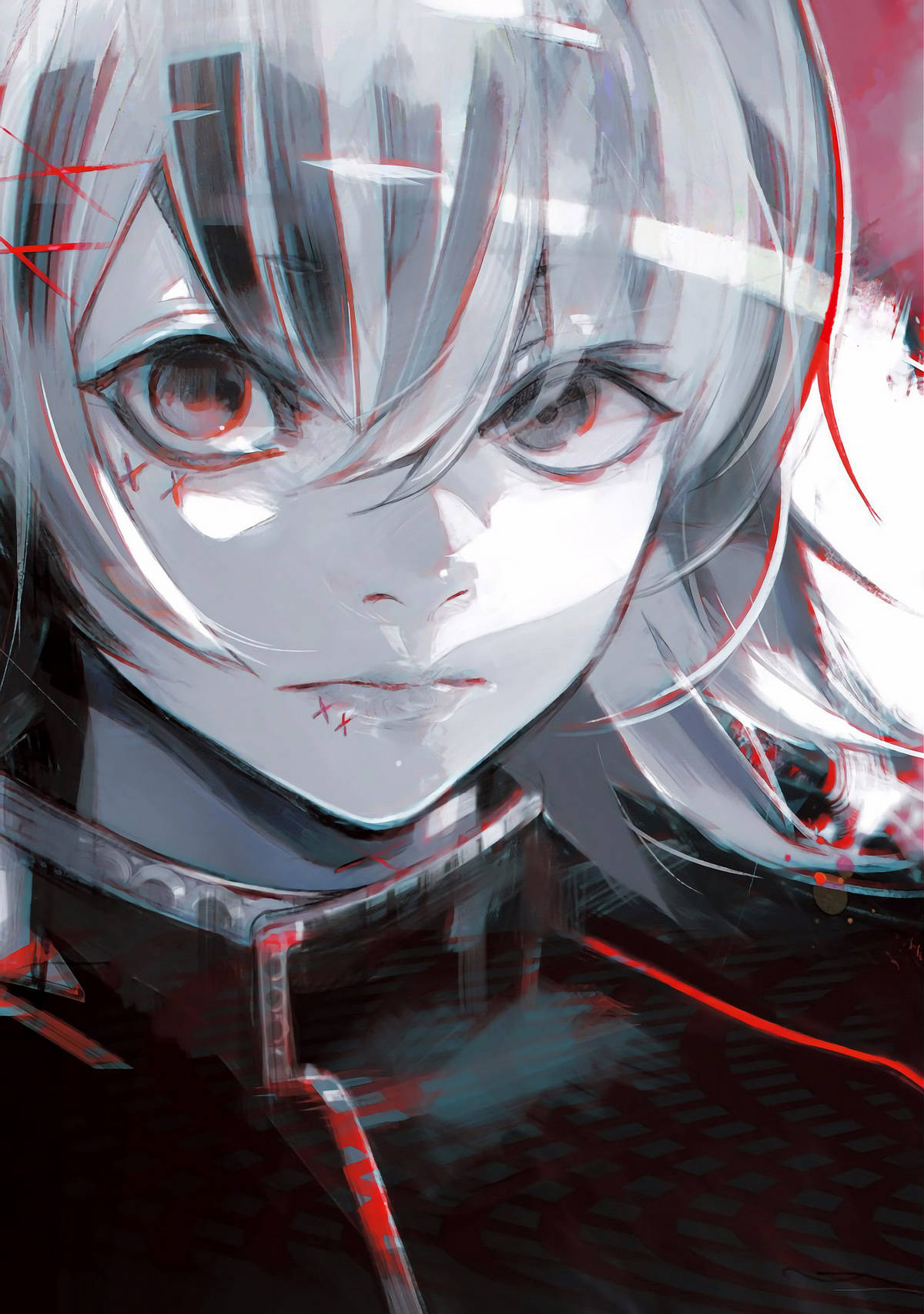 Creepy Juuzou Tokyo Ghoul 4k With Red Stitches Wallpaper