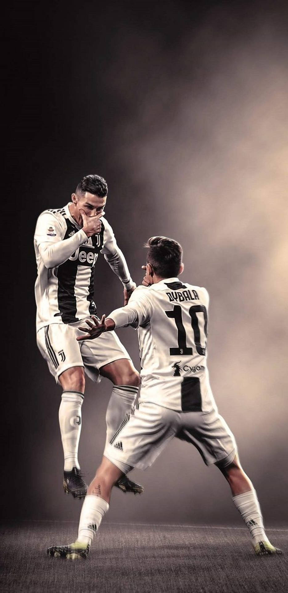 Download Juventus Cristiano Ronaldo And Paulo Dybala Mask Pose Wallpaper Wallpapers.com