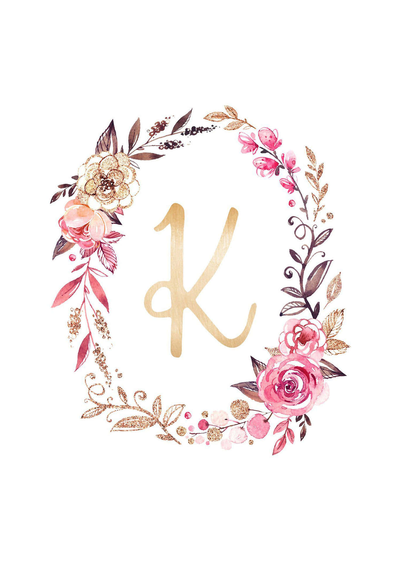 A Watercolor Floral Wreath With The Letter K