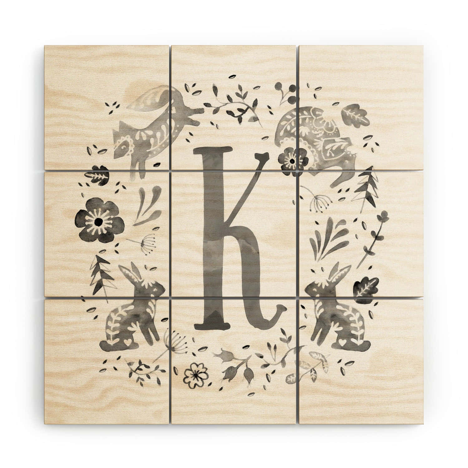 A Wooden Wall Art With The Letter K And A Floral Design