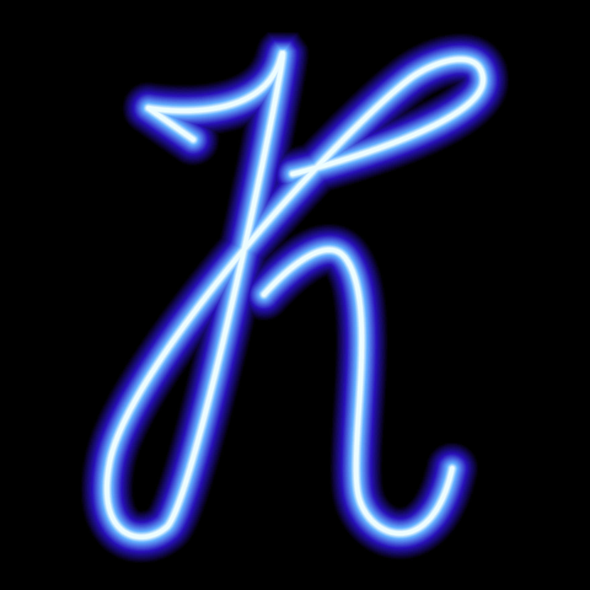 A Blue Neon Letter K On A Black Background