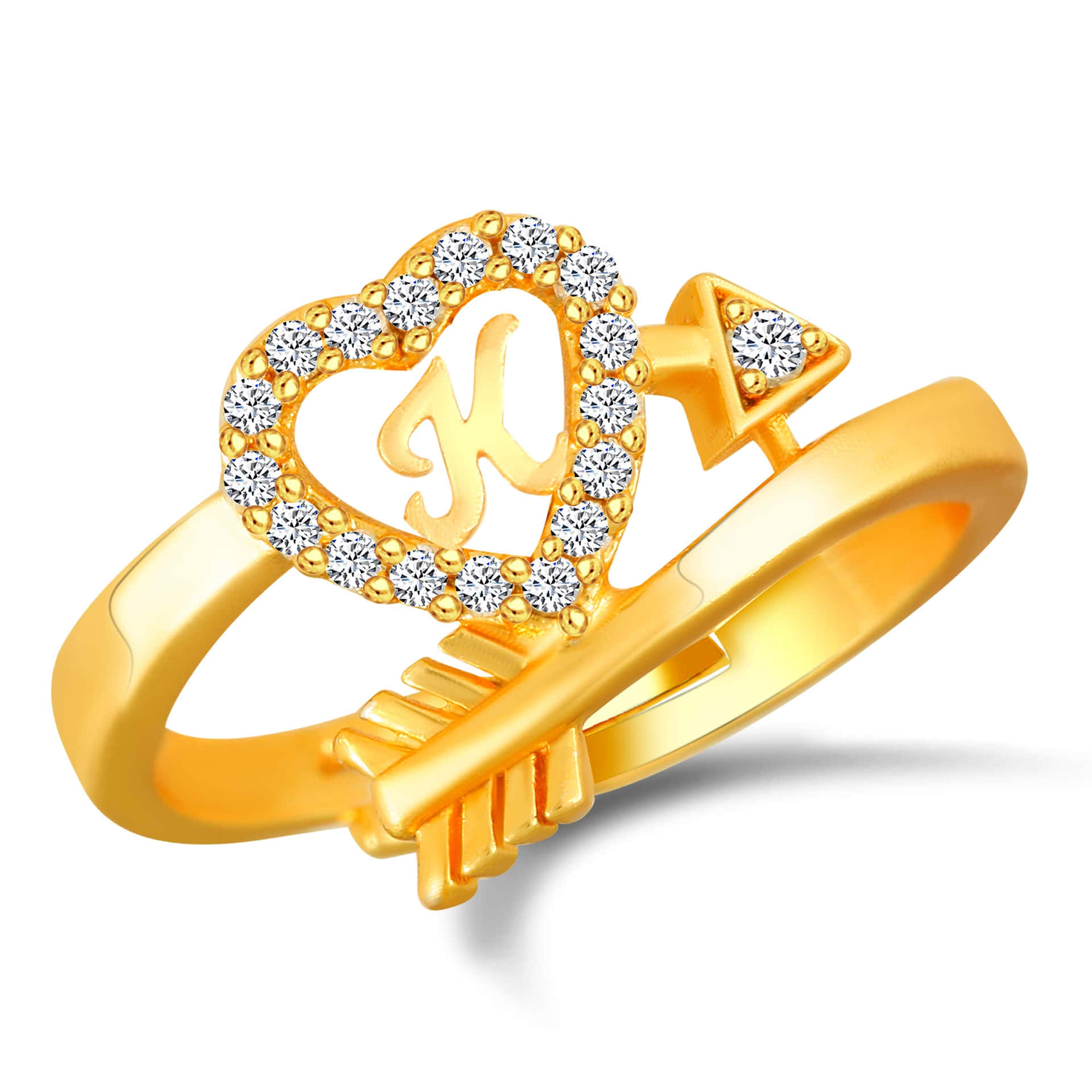 A Gold Ring With An Arrow And Heart