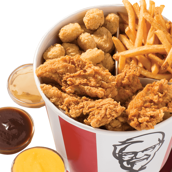 K F C Chicken Bucket Fries Sauces PNG