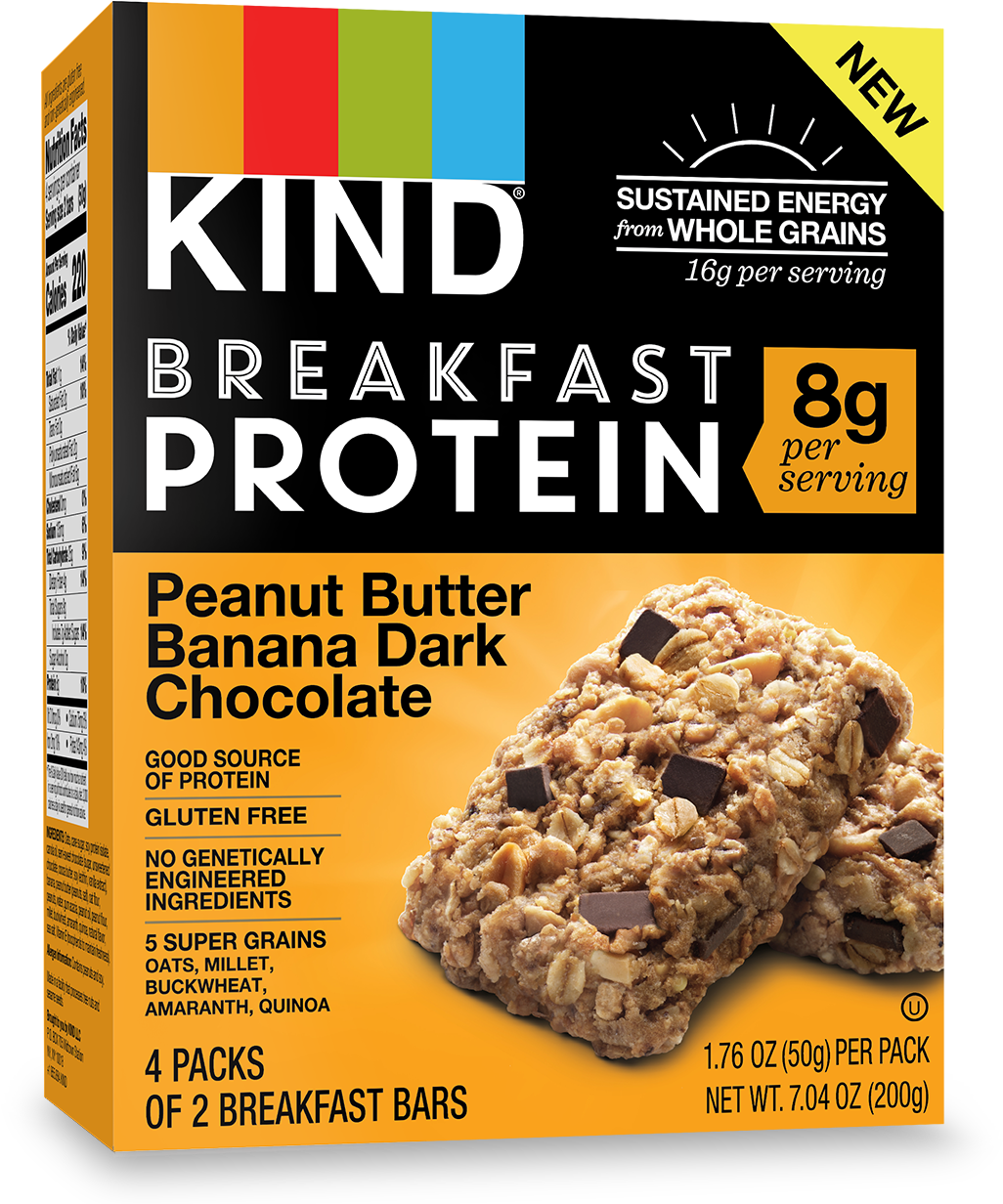 K I N D Breakfast Protein Bars Peanut Butter Banana Dark Chocolate PNG