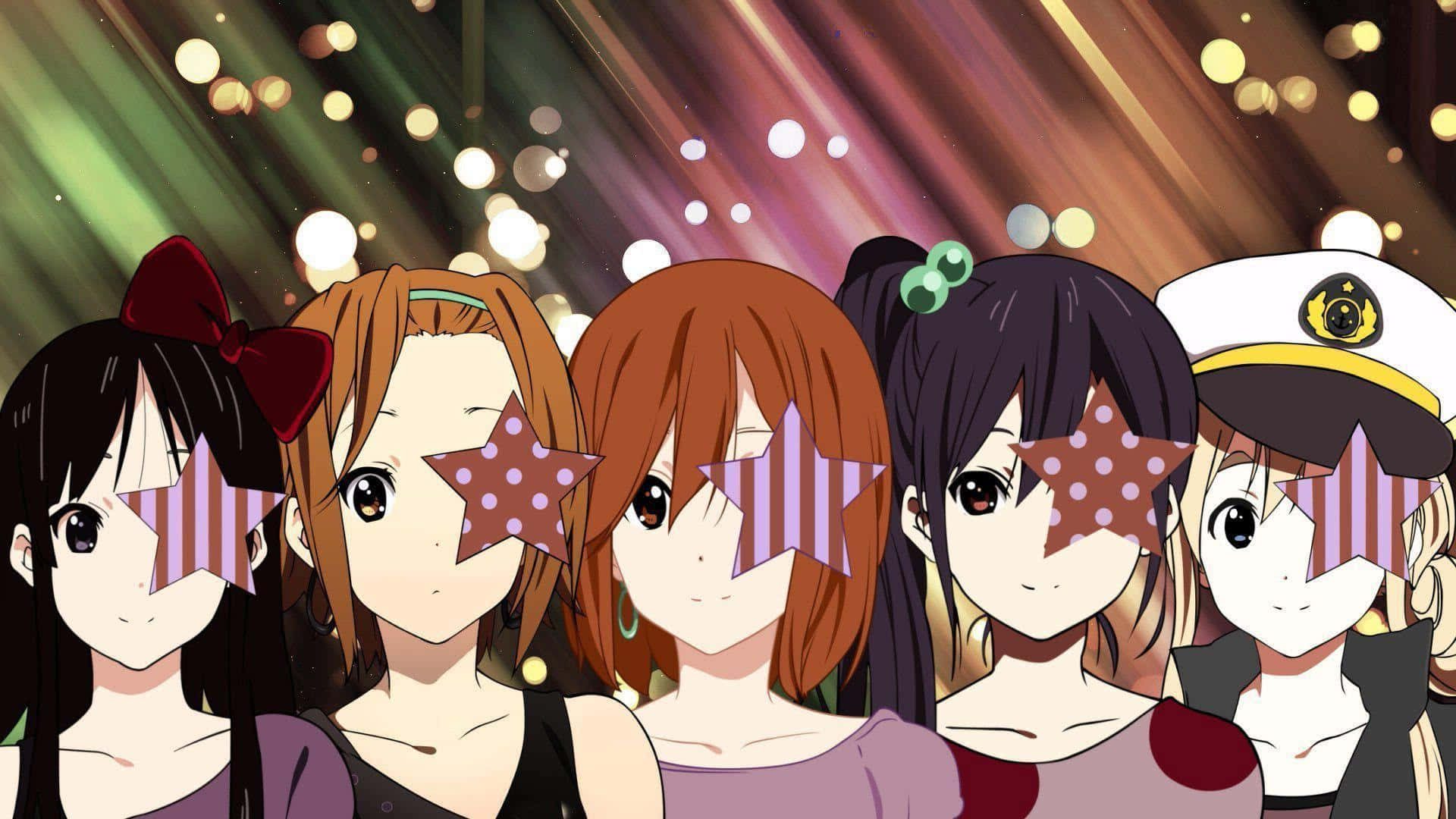 Engruppe Anime Piger Med Stjerner I Deres Ansigter.