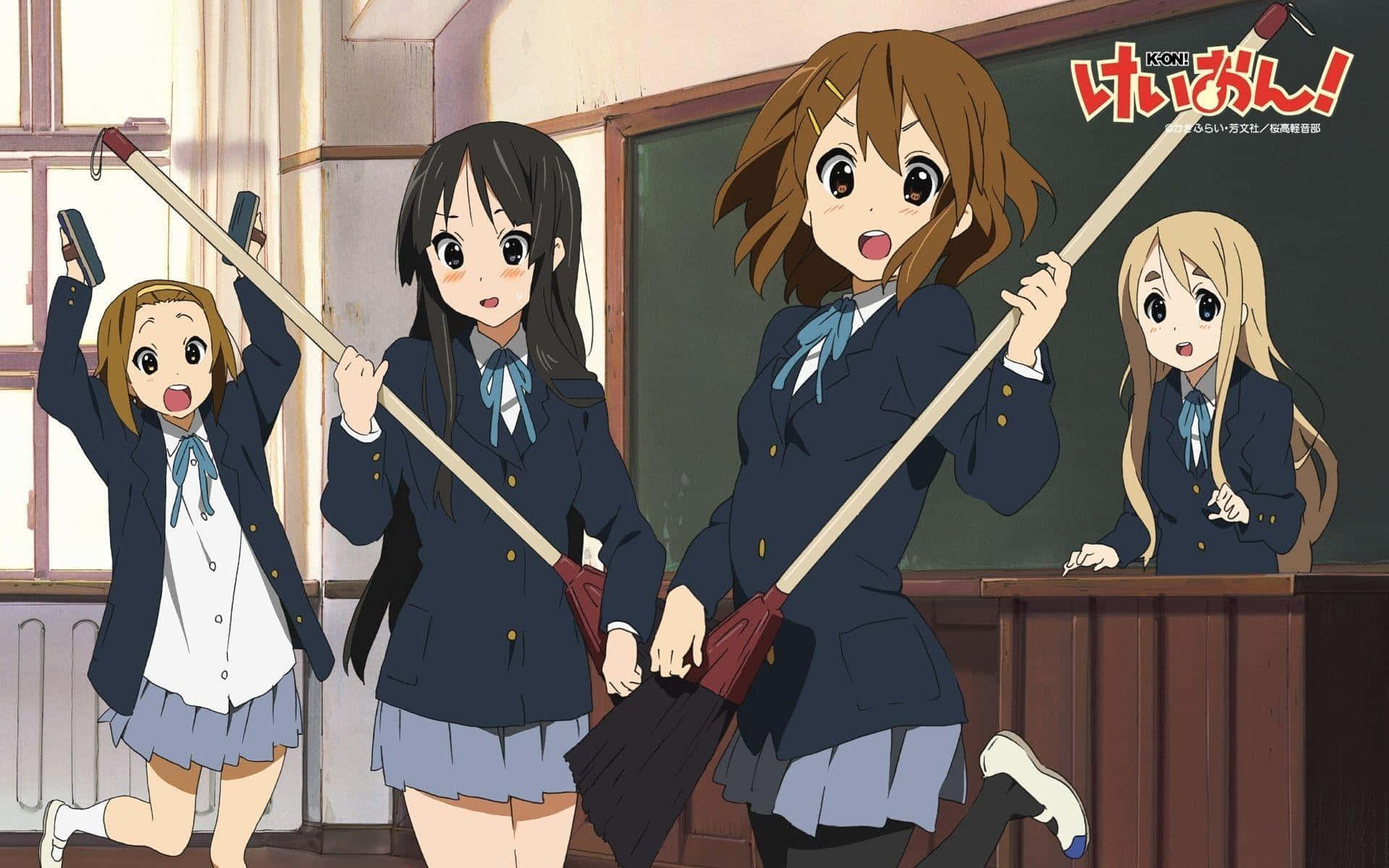 Anime Girls In Uniform Holding Brooms