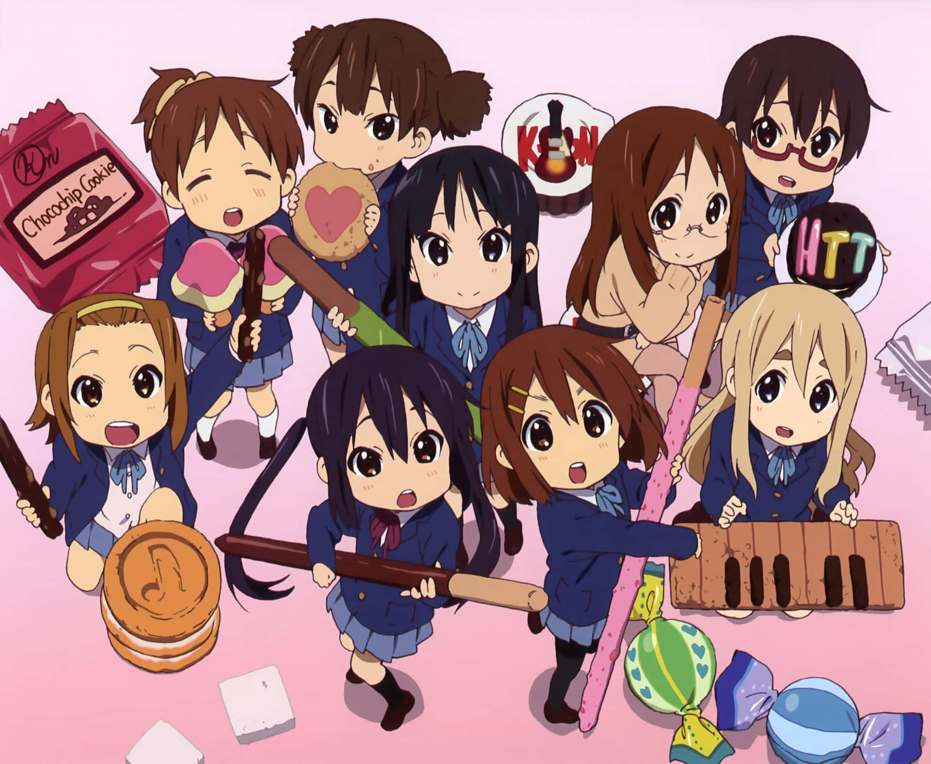 A Group Of Anime Girls Posing With A Variety Of Items