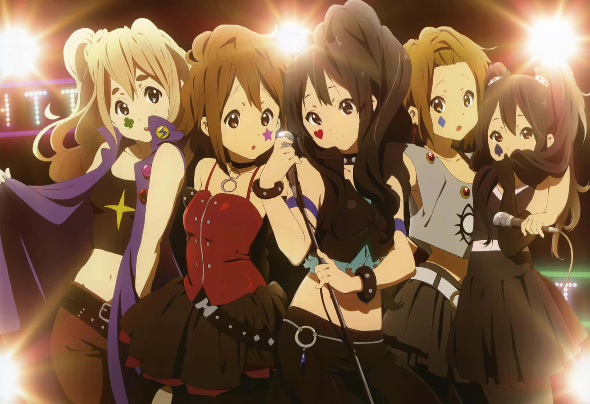 A Group Of Anime Girls Standing In Front Of A Light