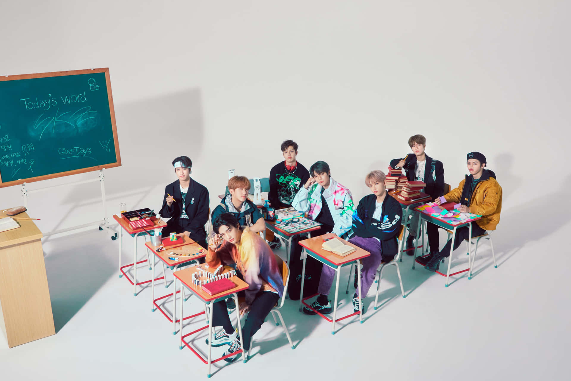 K Pop Group Classroom Concept Wallpaper