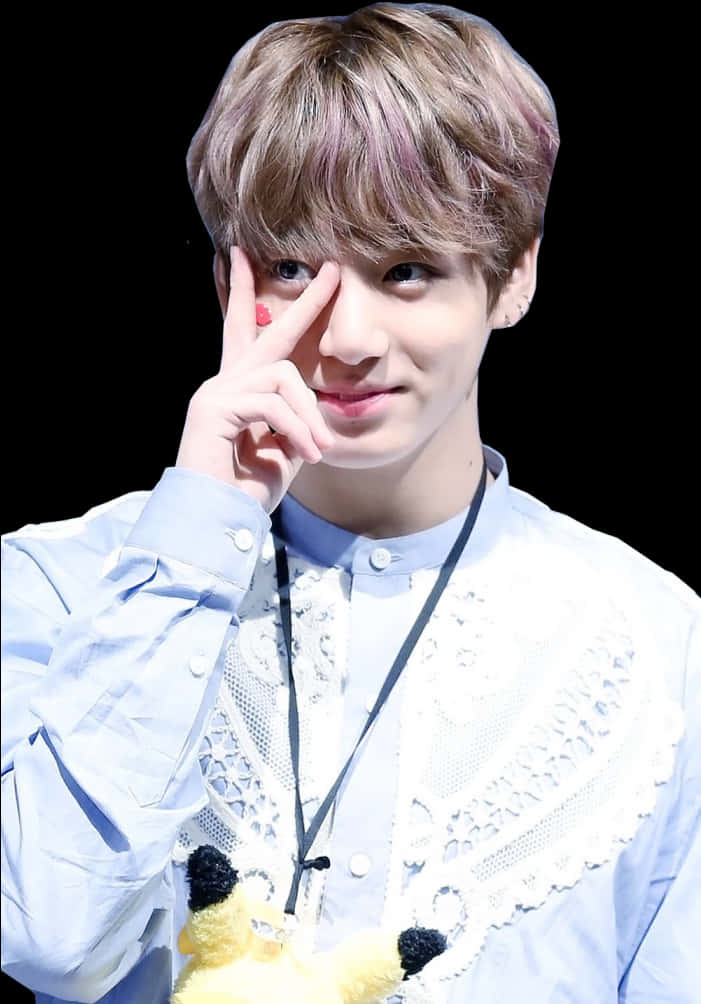 K Pop Star Peace Sign Gesture PNG