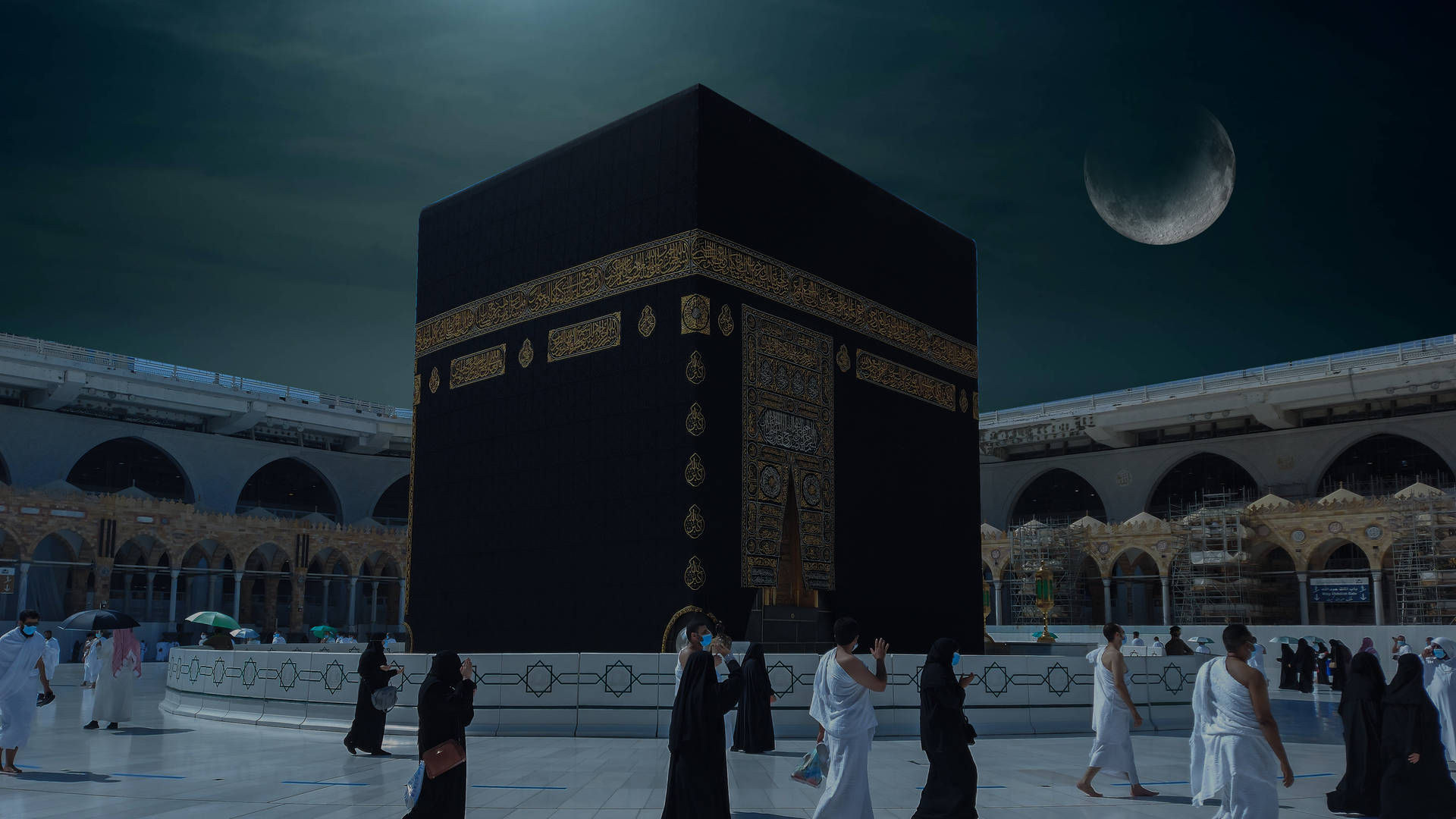 Kaaba At Night Background