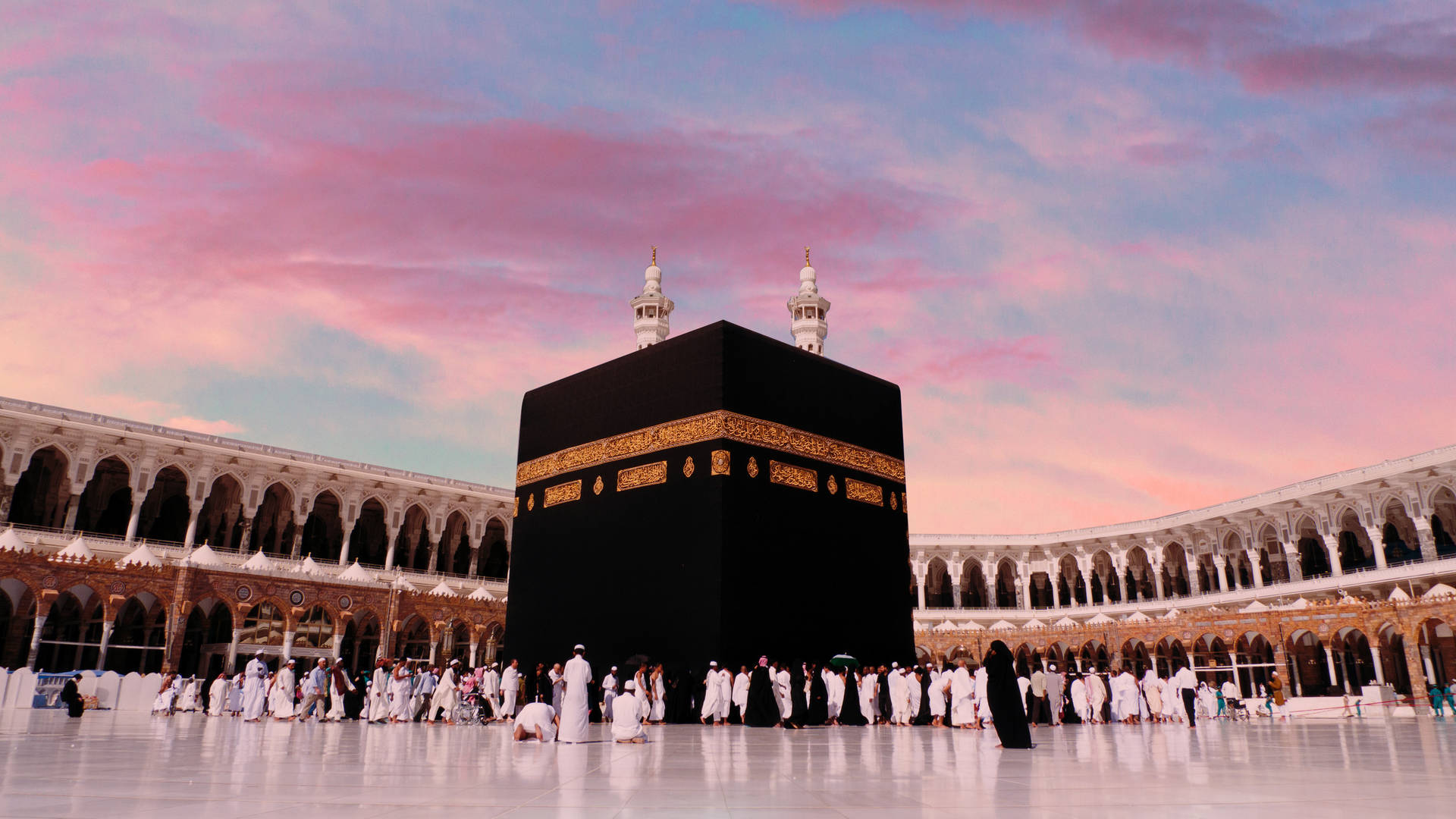 Kaaba Cloudy Pink Sky Background