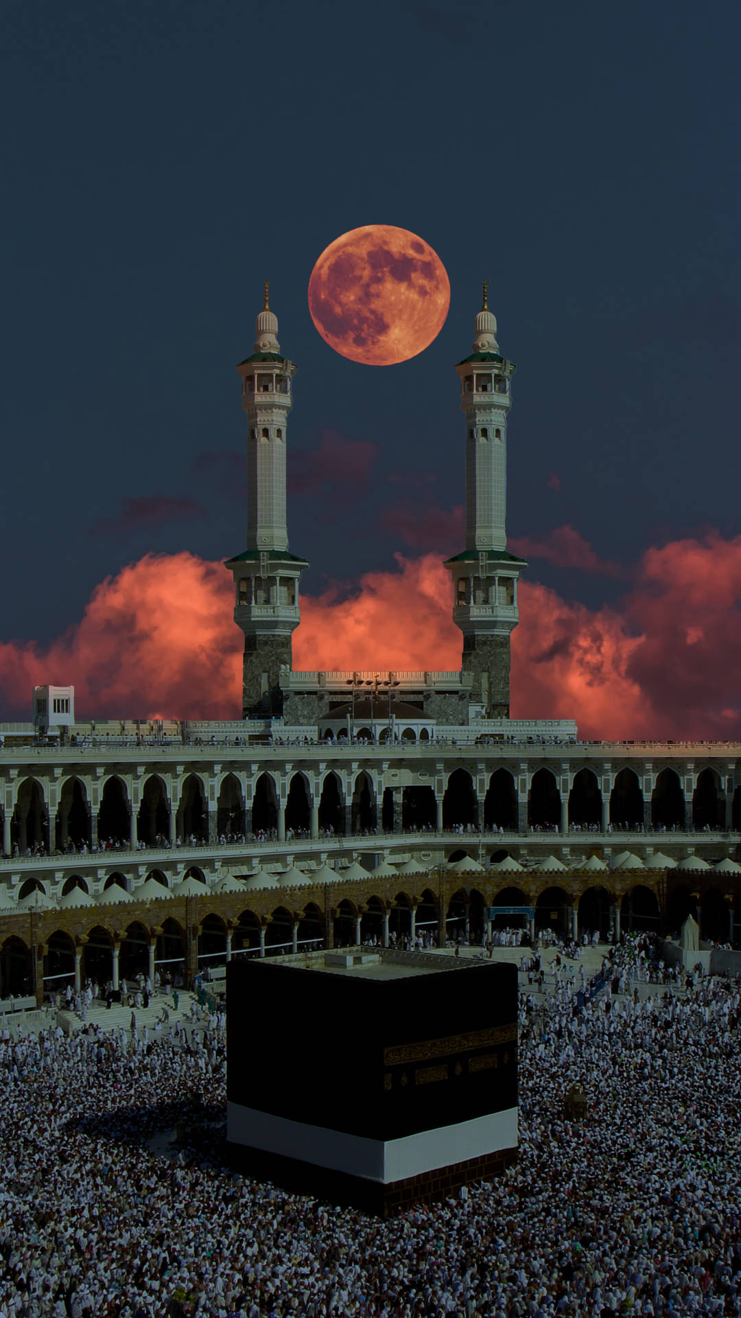 Kaaba Orange Full Moon Background