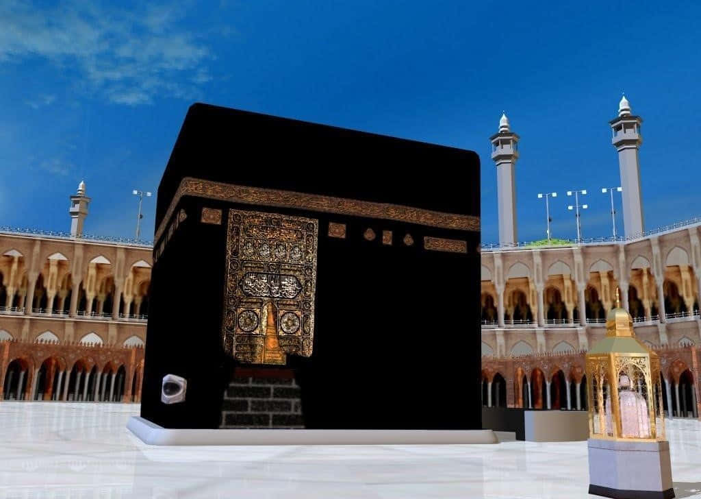 Eineschwarze Kaaba Mit Einer Brennenden Kerze Darin.