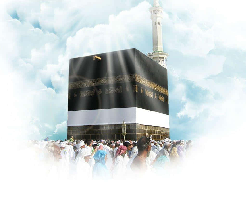 Einegroße Kaaba Mit Menschen Drum Herum.