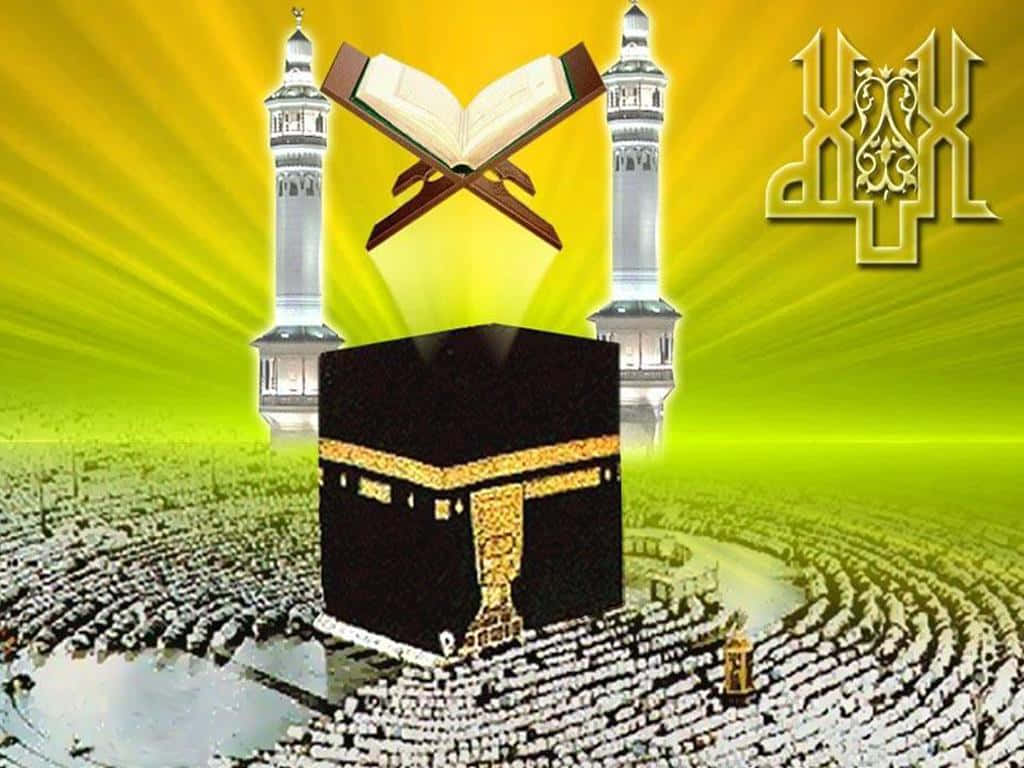 A Kaaba With A Book And A Mosque