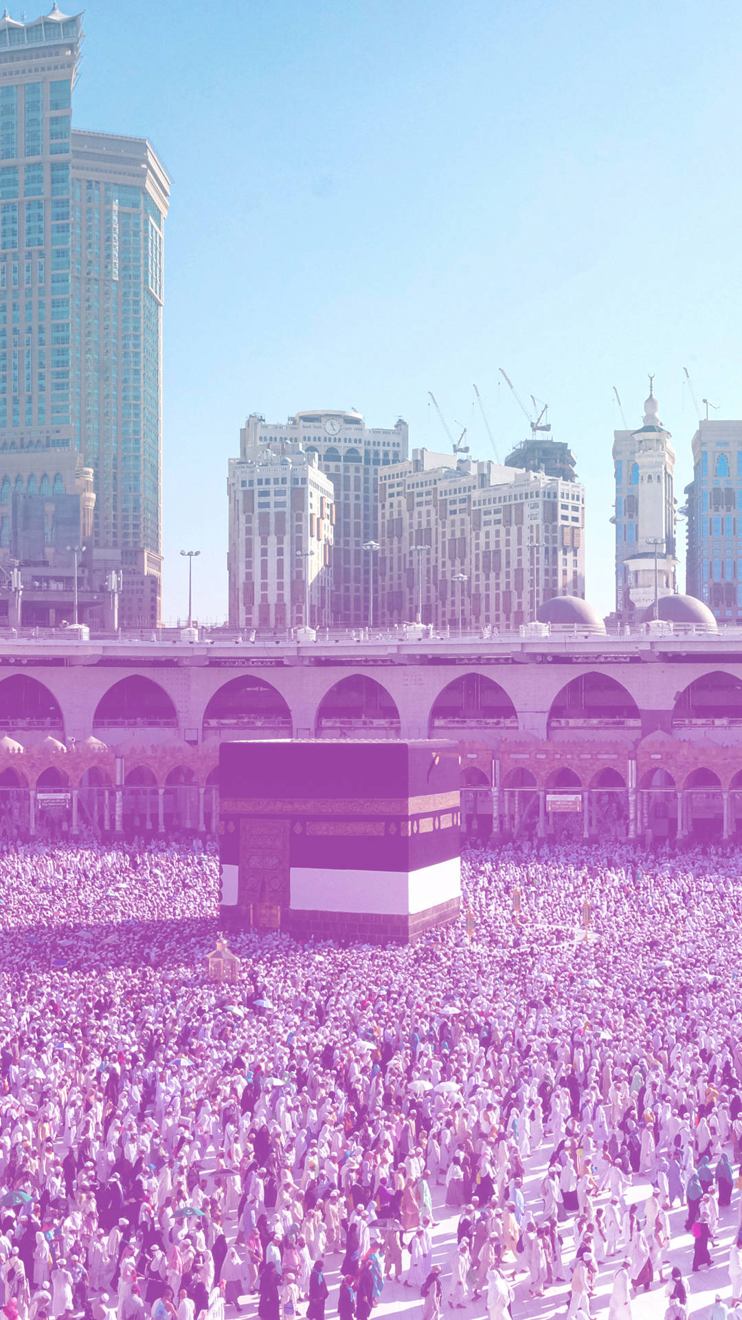 Kaaba With Purple Blue Light Background