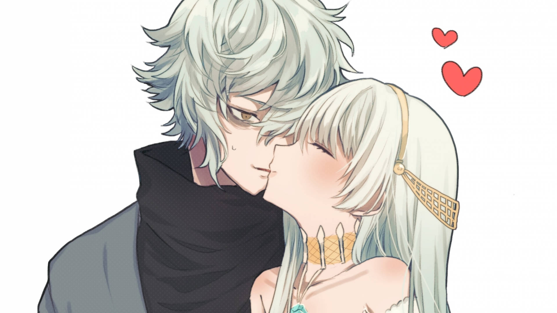 Kadoc And Anastasia Anime Couple Kiss Background