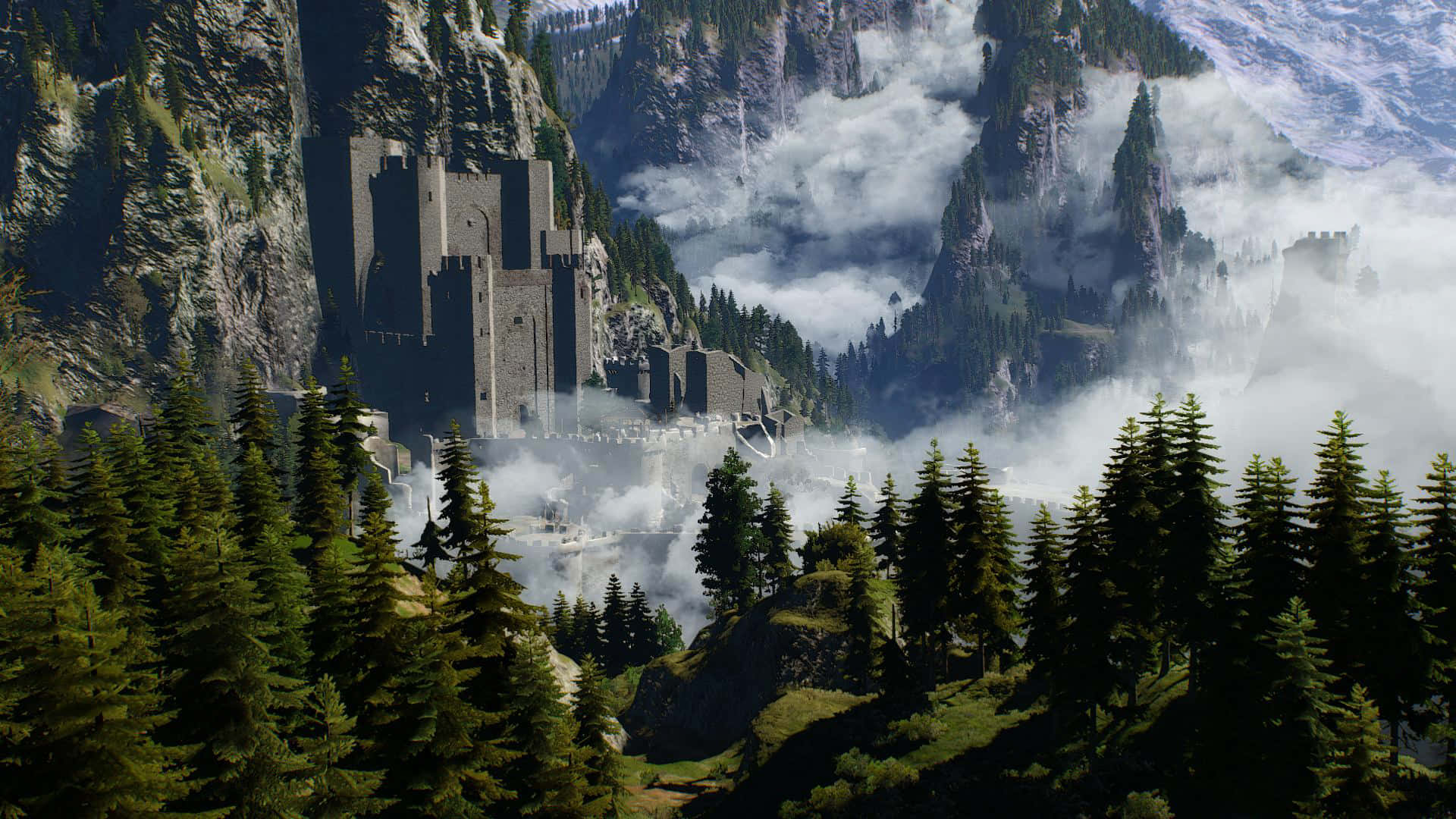 Download Kaer Morhen Fortressin Mountain Valley Wallpaper | Wallpapers.com