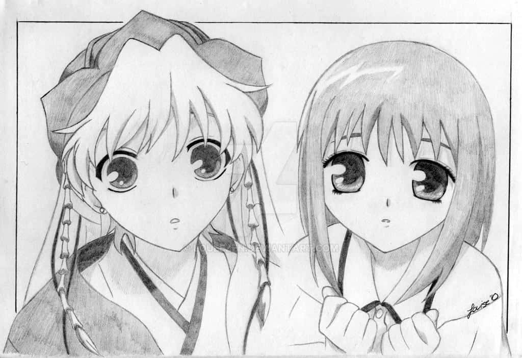 Kagura En Tohru Anime Schets Achtergrond