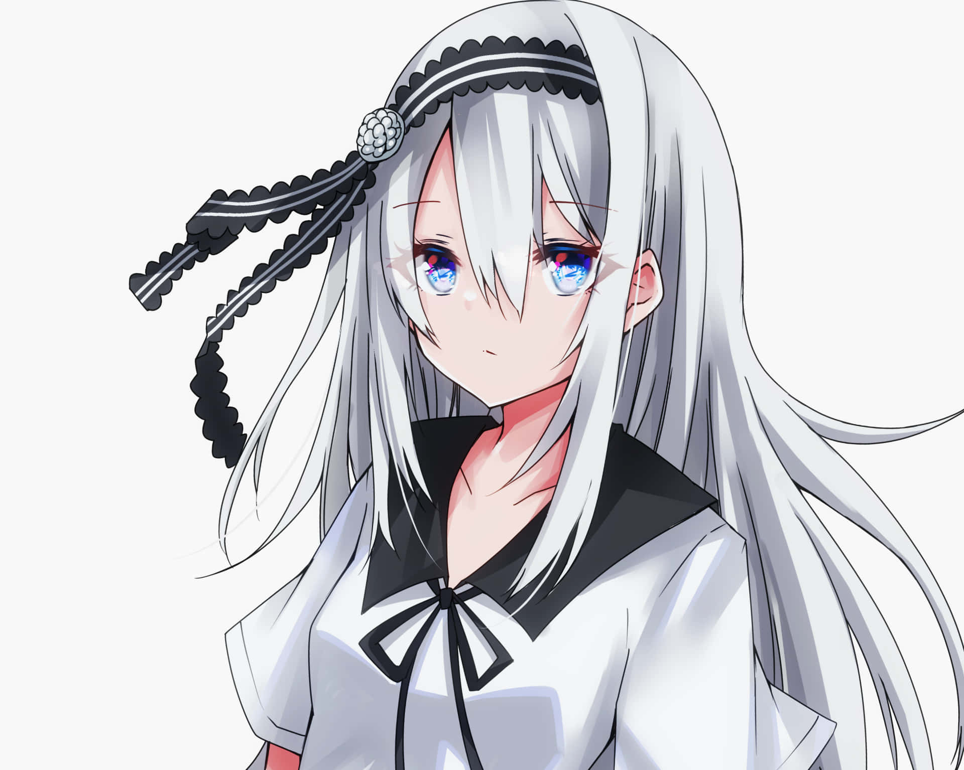 A Girl With Long White Hair And Black Bow Wallpaper