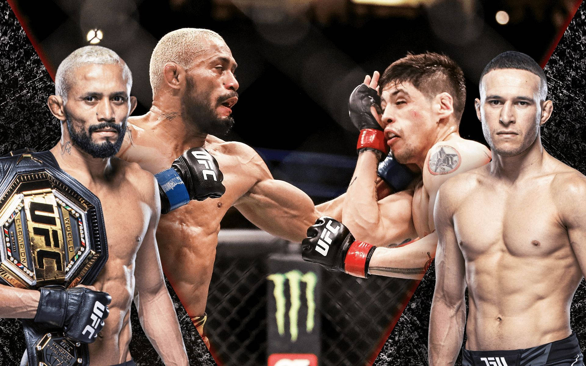 Intense Fight Moment - Kai Kara France, Deiveson Figueiredo, And Brandon Moreno Wallpaper