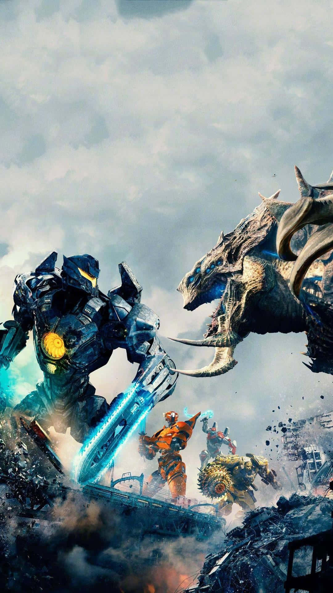 Colossal Kaiju Roaring Amidst Chaos Wallpaper