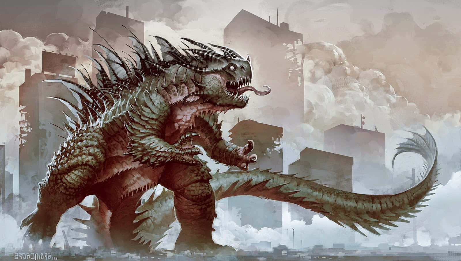 The fierce Kaiju - Godzilla rises from the stormy sea Wallpaper