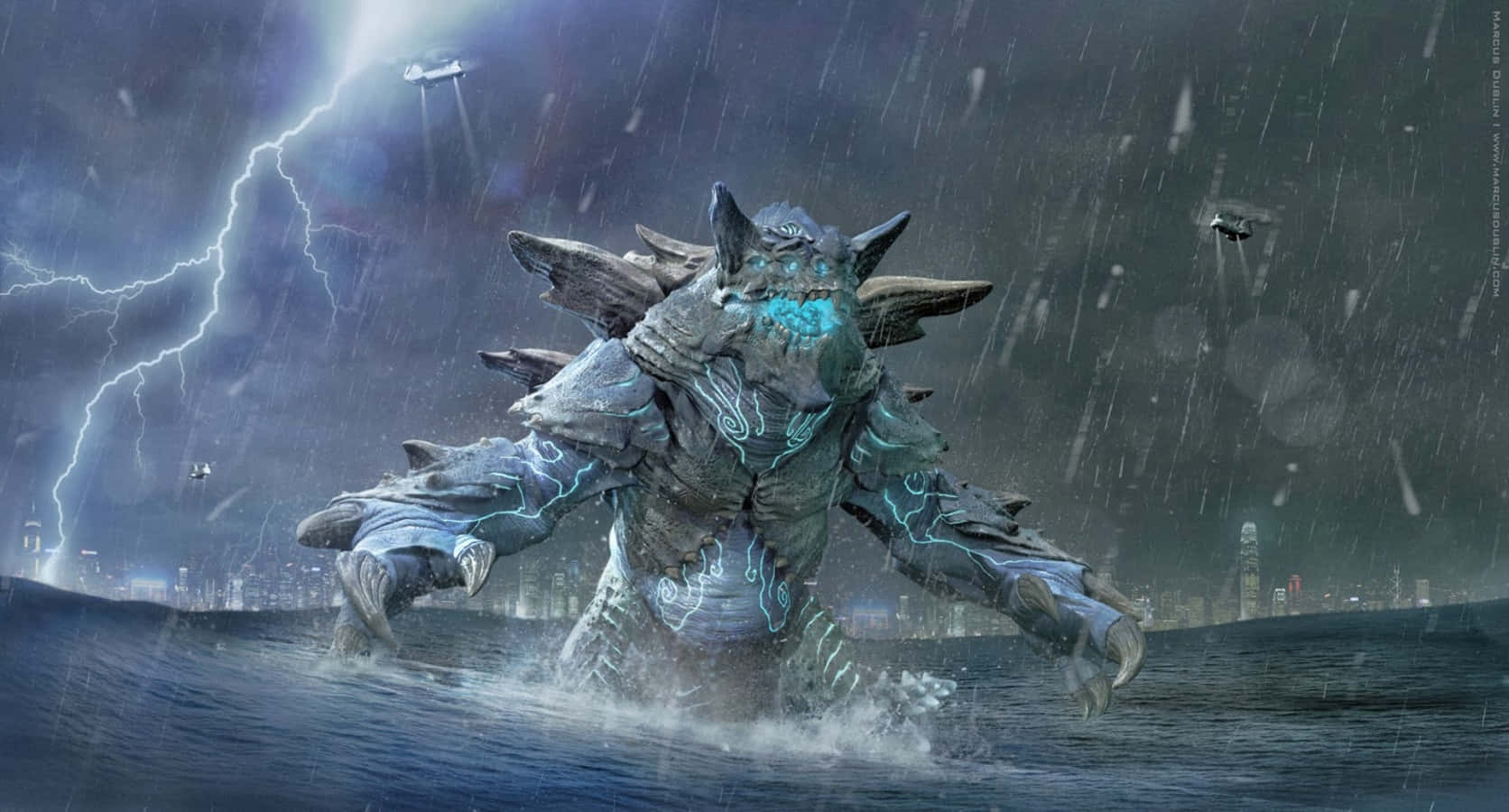 Caption: Monstrous Kaiju Battle in the City Wallpaper