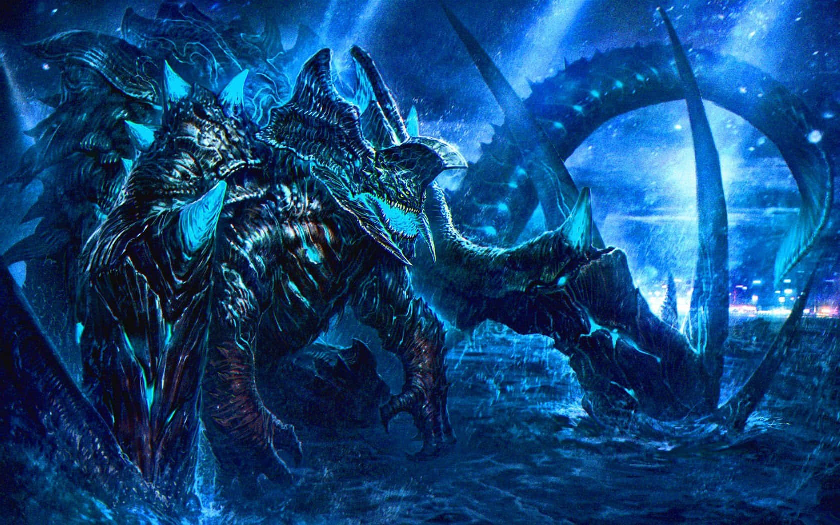 Monstrous Kaiju Battle on a City's Edge Wallpaper