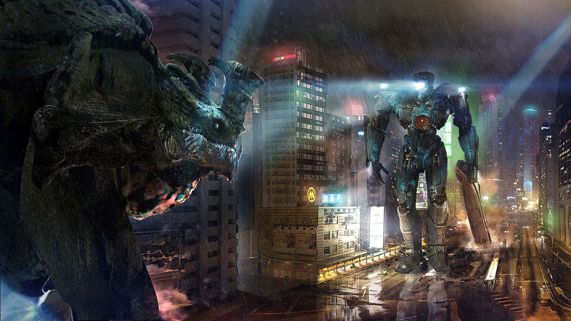 Epic Kaiju Battle in the City Wallpaper