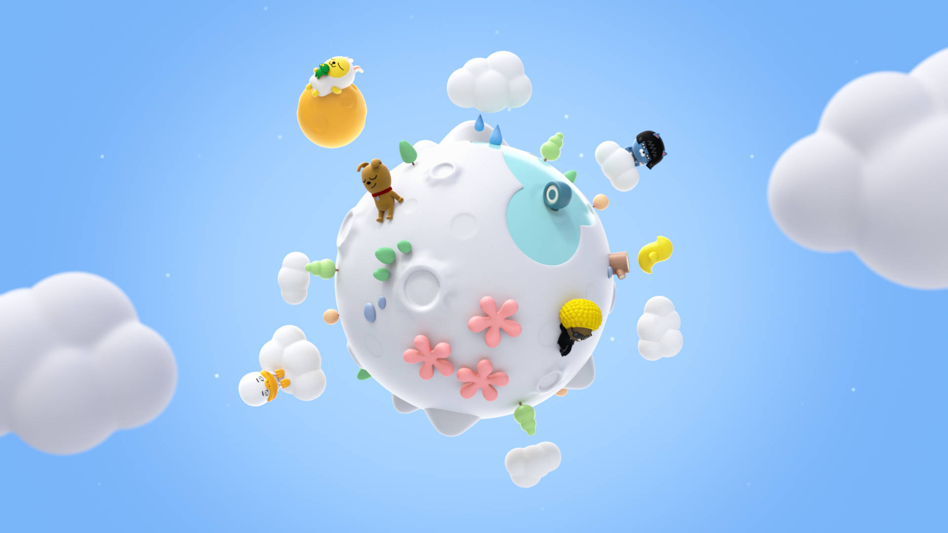 Kakao Friends In Clouds Background