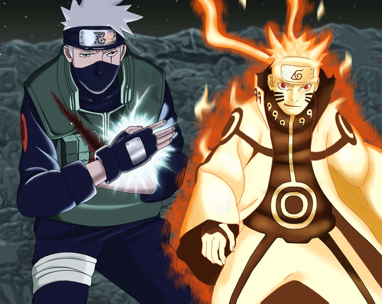 Kakashiy Naruto En Modo De Acción. Fondo de pantalla