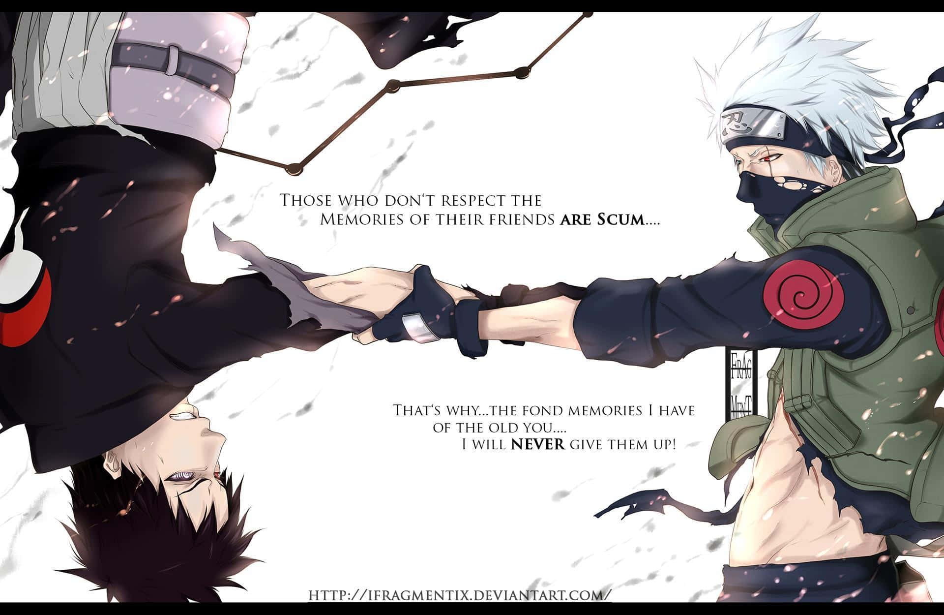 "Kakashi and Obito, lost brothers reunited after decades of separation." Wallpaper