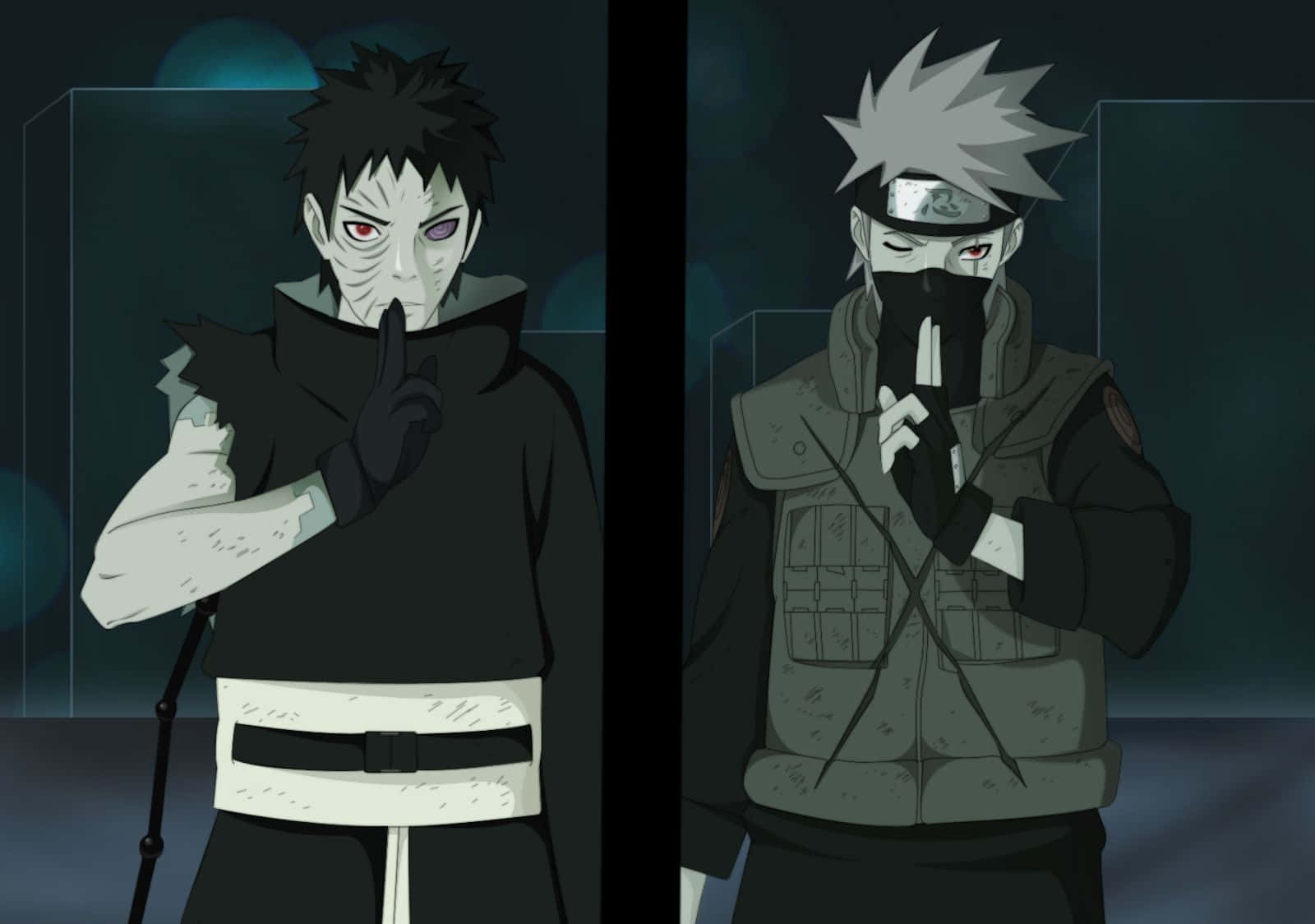 "Kakashi and his student Obito ready for battle" Wallpaper