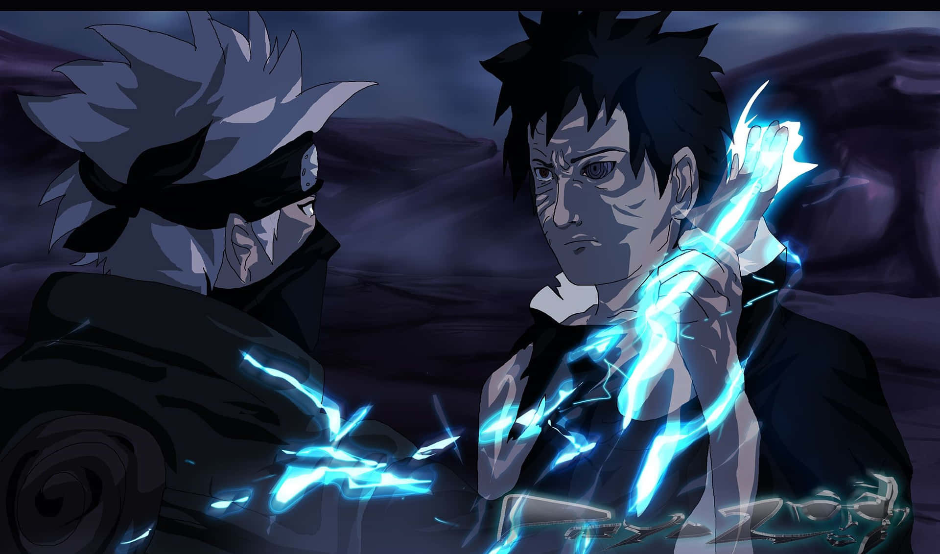 Embracing their shared memories, Kakashi and Obito stand side-by-side. Wallpaper