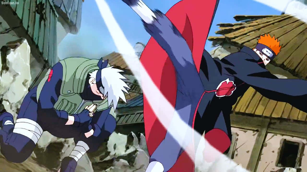 Kakashi Hatake and Pain Clash in Intense Battle Wallpaper