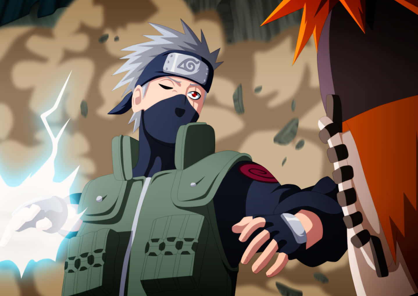 Kakashi and Pain Face Off in Intense Battle Wallpaper
