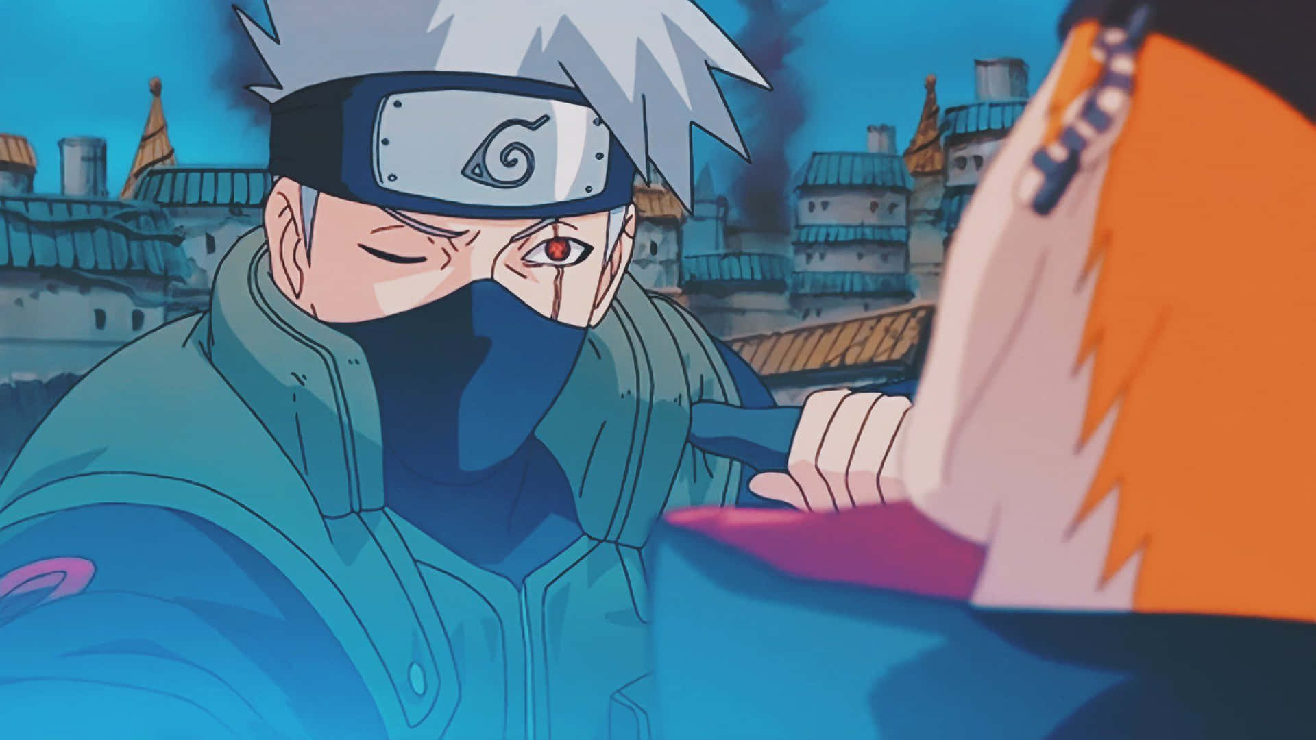 Intense battle between Kakashi and Pain in the world of Naruto Shippuden Wallpaper