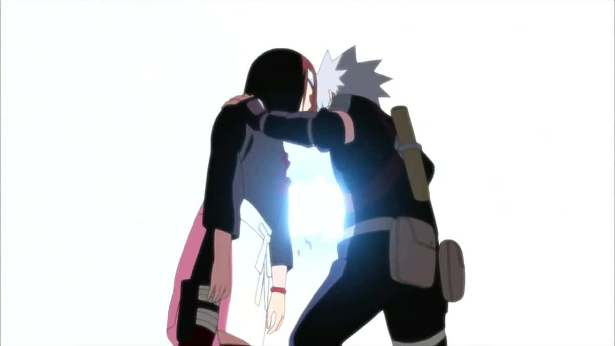 A heartwarming moment between Kakashi and Rin from Naruto Anime Series Wallpaper