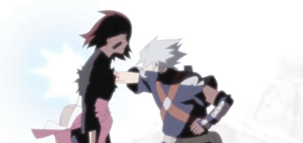 Caption: Kakashi Hatake and Rin Nohara in an emotional moment from the iconic anime, Naruto. Wallpaper