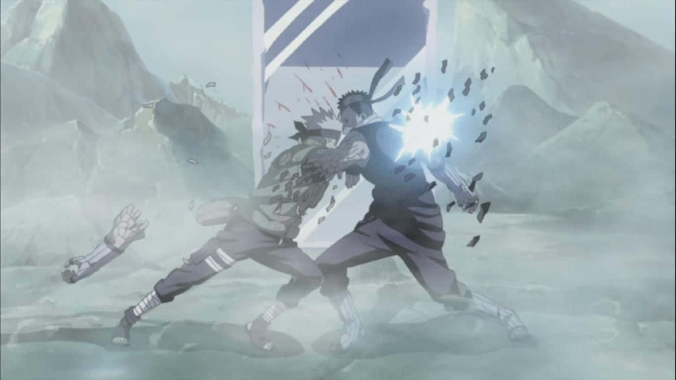 Kakashi and Zabuza facing off in an epic battle scene Wallpaper