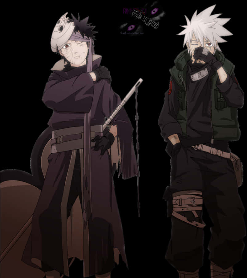 Kakashi Dual Poses Anime Artwork PNG