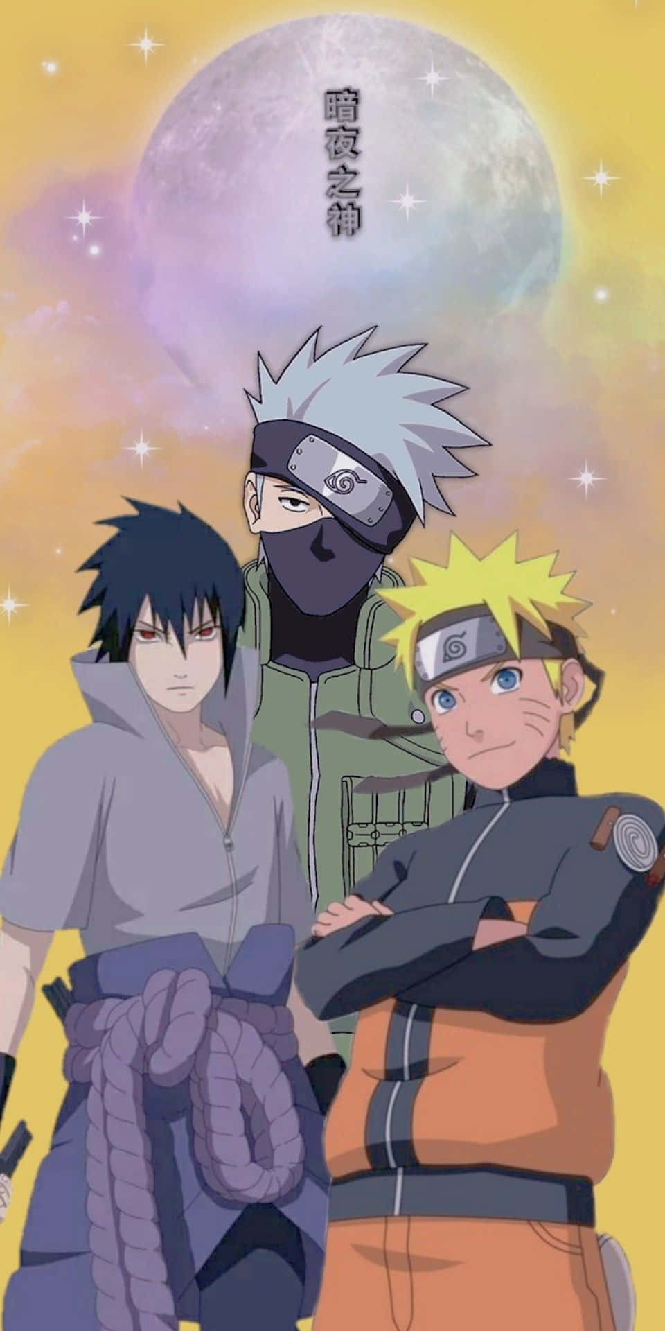 "Kakashi, Naruto and Sasuke, three members of the same team working together for a common goal." Wallpaper
