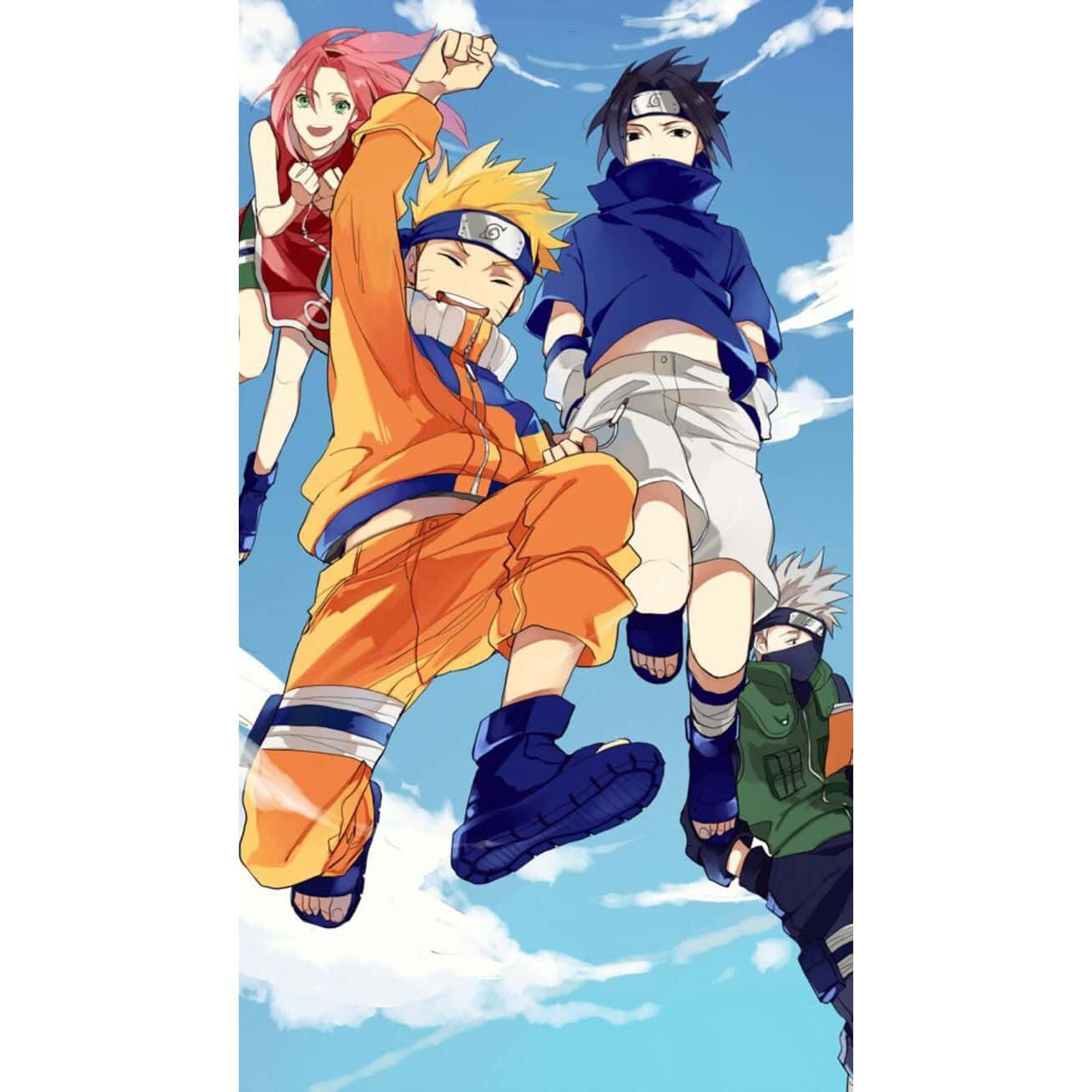 Tre generationer af ninja - hold 7 forener, Kakashi Hatake, Naruto Uzamaki, og Sasuke Uchiha. Wallpaper
