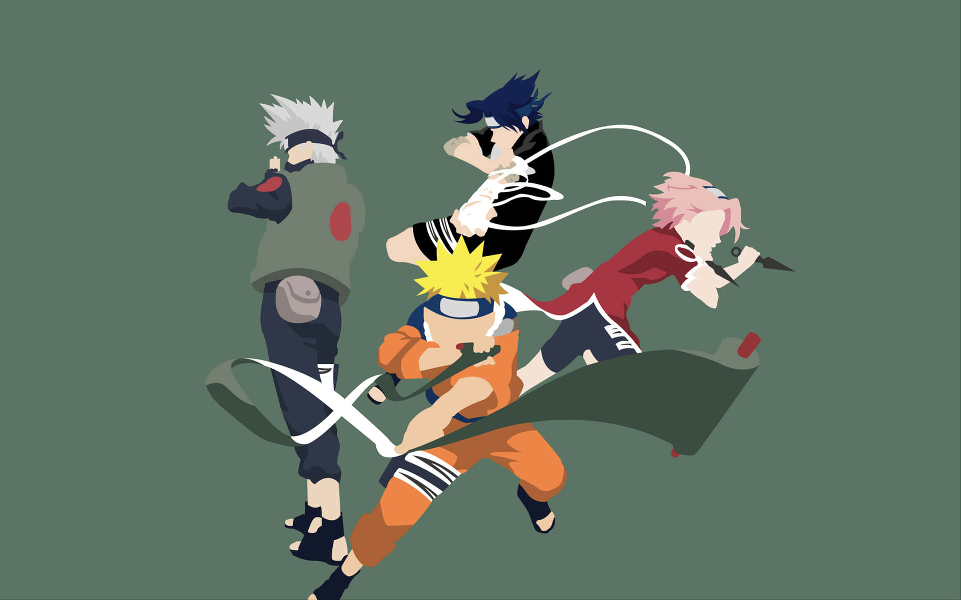 Three famous ninjas from the original Naruto series: Kakashi, Naruto, and Sasuke Wallpaper