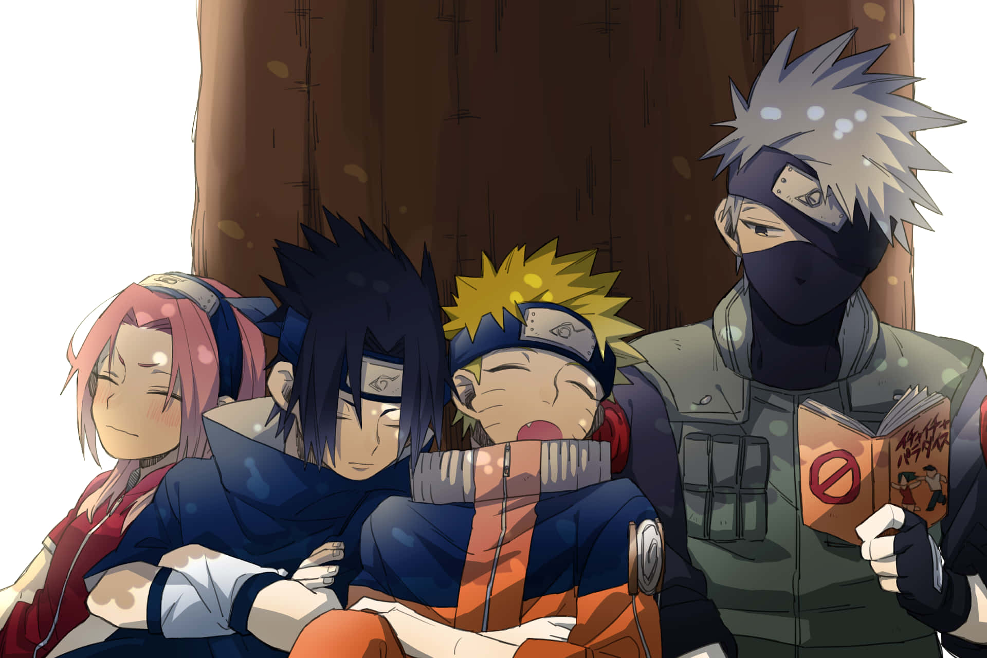 An epic meeting between three iconic ninjas - Naruto, Sasuke and Kakashi. Wallpaper