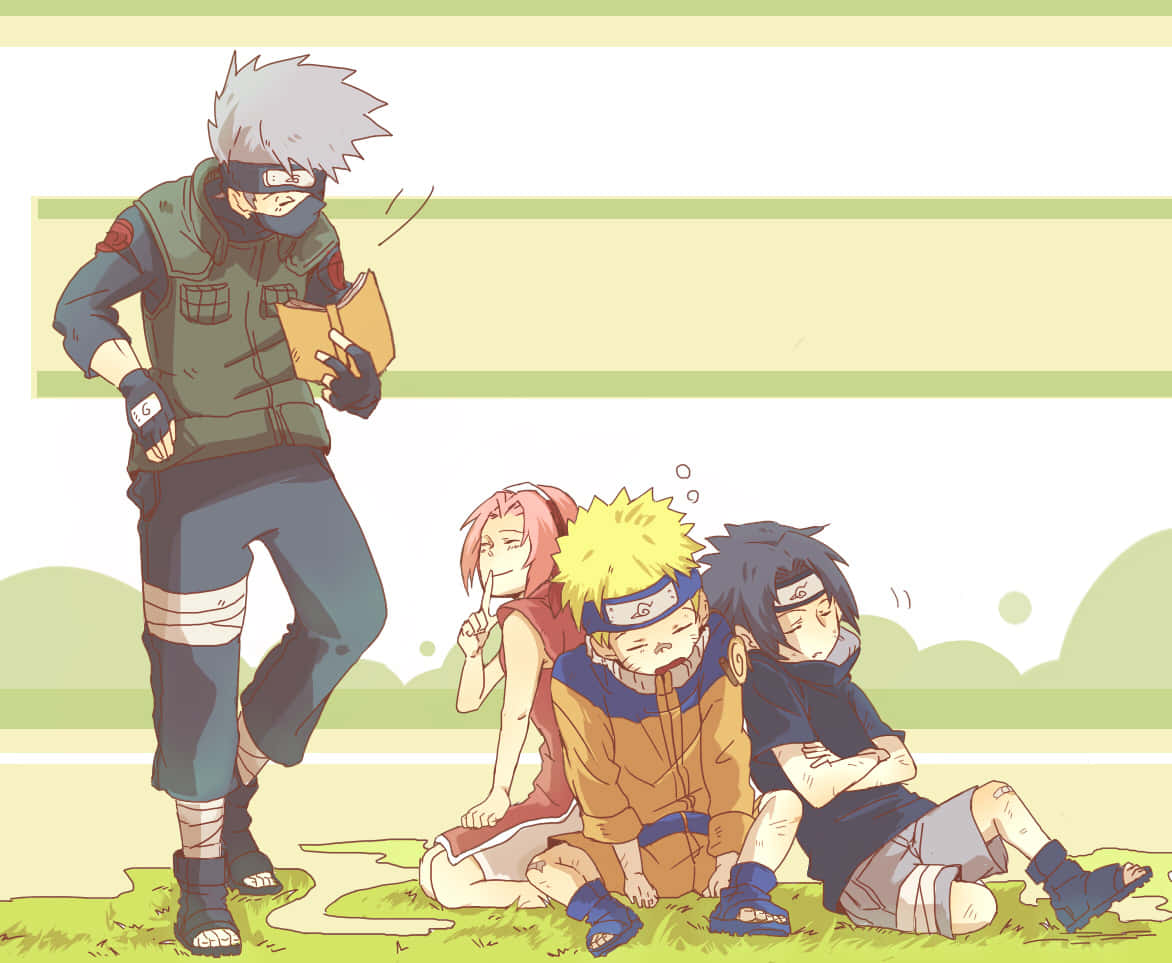 Tre selskab - Kakashi, Naruto og Sasuke Team Up Wallpaper