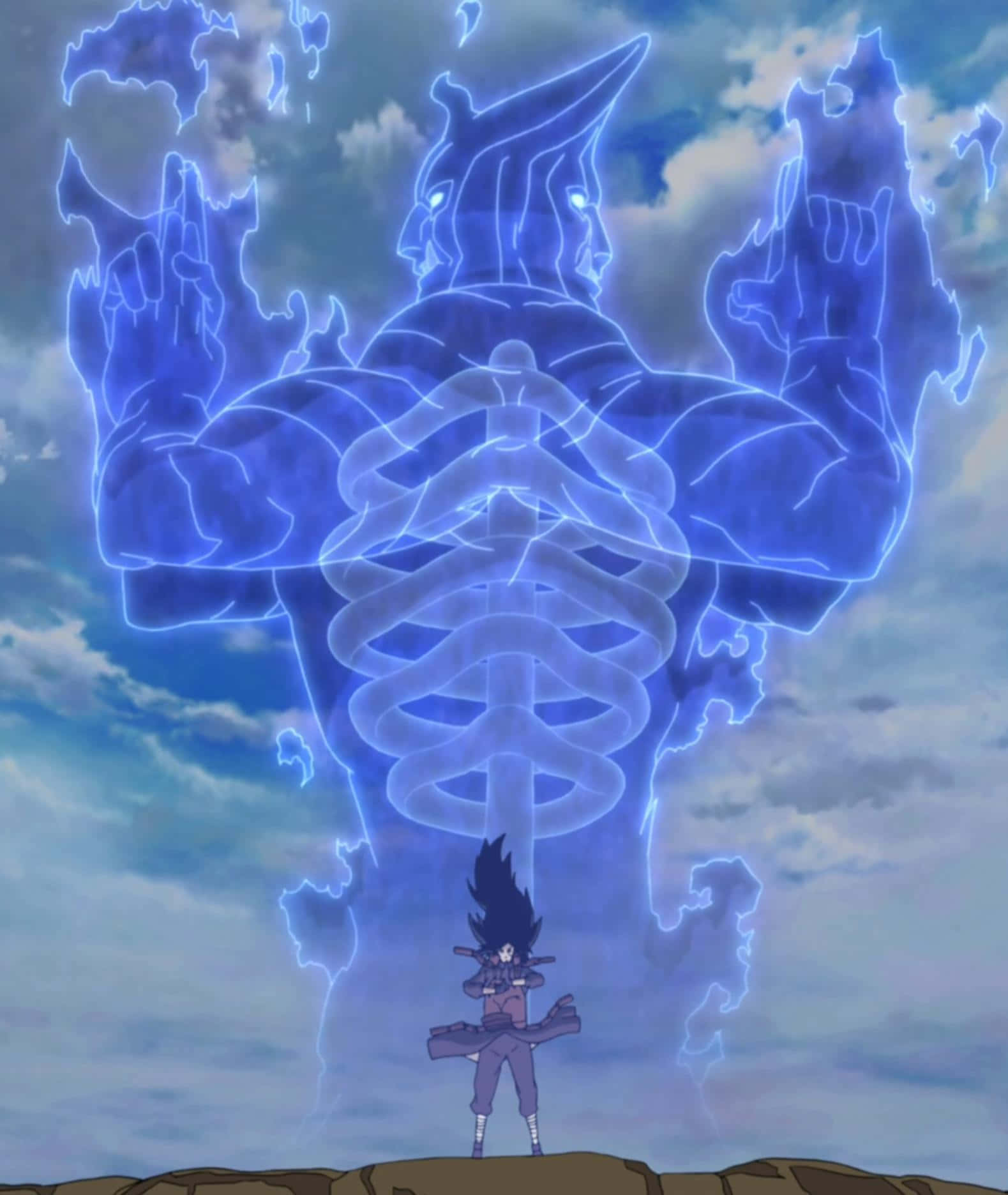 Kakashi Susanoo grabs Kyuubi with its giant arms. Wallpaper